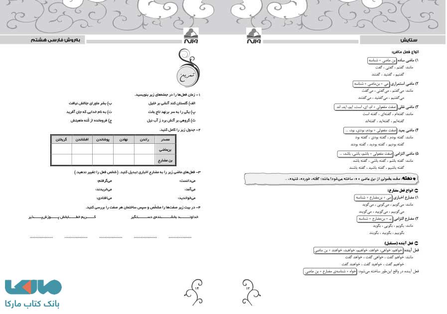 صفحه ای از کتاب فارسی هشتم به روش واله