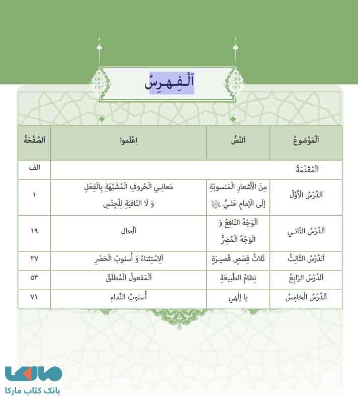 فهرست عربی زبان قرآن 3 دوازدهم انسانی