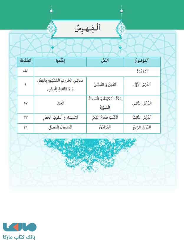 فهرست کتاب درسی عربی، زبان قرآن 3 دوازدهم تجربی - ریاضی