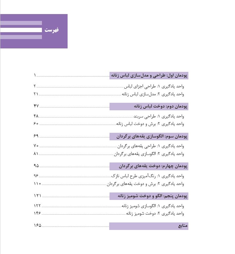 فهرست کتاب طراحی و دوخت لباس نازک زنانه